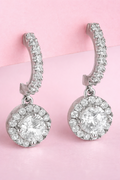 Silver Crystal Halo Hoop Drop Earrings